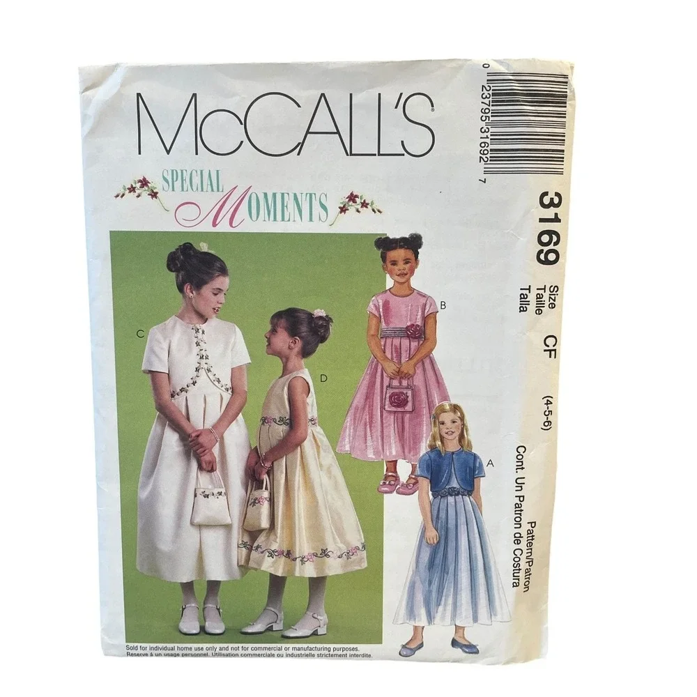 McCalls 3169 Sewing Pattern Girls Size 4-6 Dress Bolero Purse Uncut Vintage